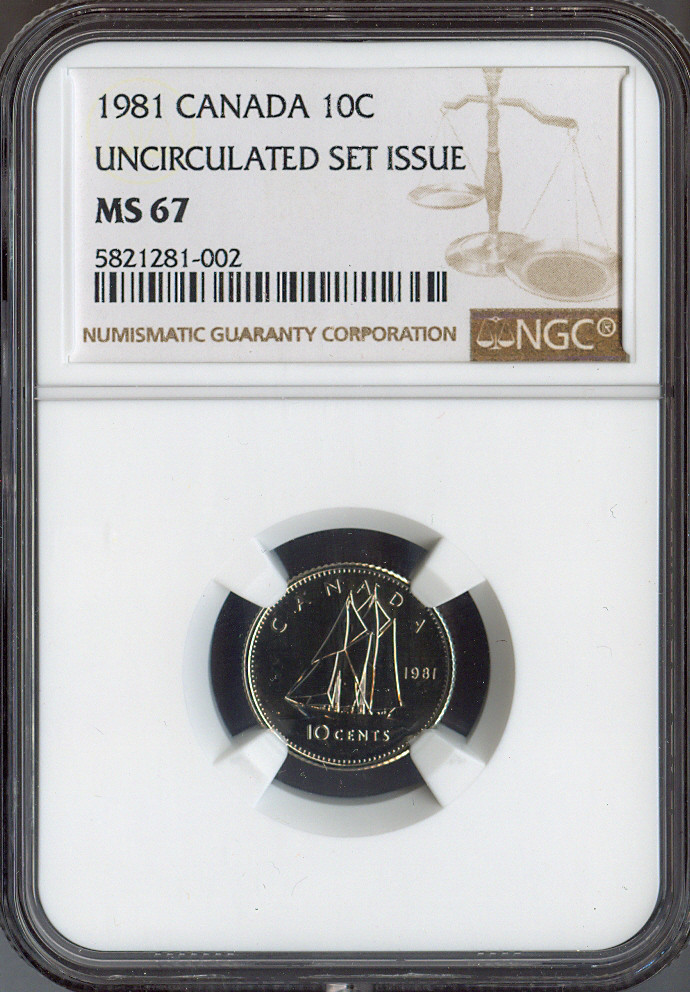 1981 Canada 10 Cents 10C NGC MS67 - Quality