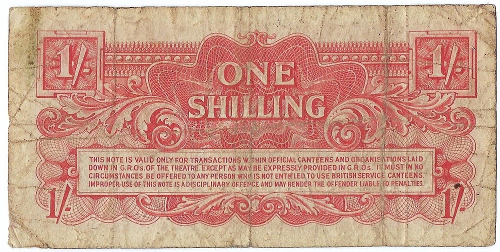 Banknote Great Britain (MPC) 1 Shilling 1948 PM18a, security strip