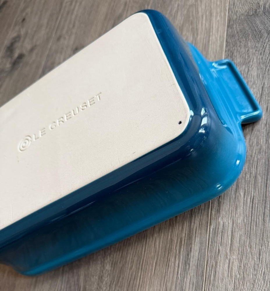 Le Creuset 8x11 Stoneware Rectangular Baking Dish Blue Cream