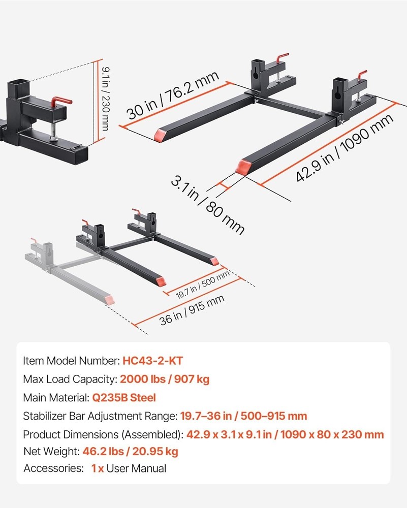 Efficient 43-Inch Pallet Forks with Strong Locking System for Material Handling