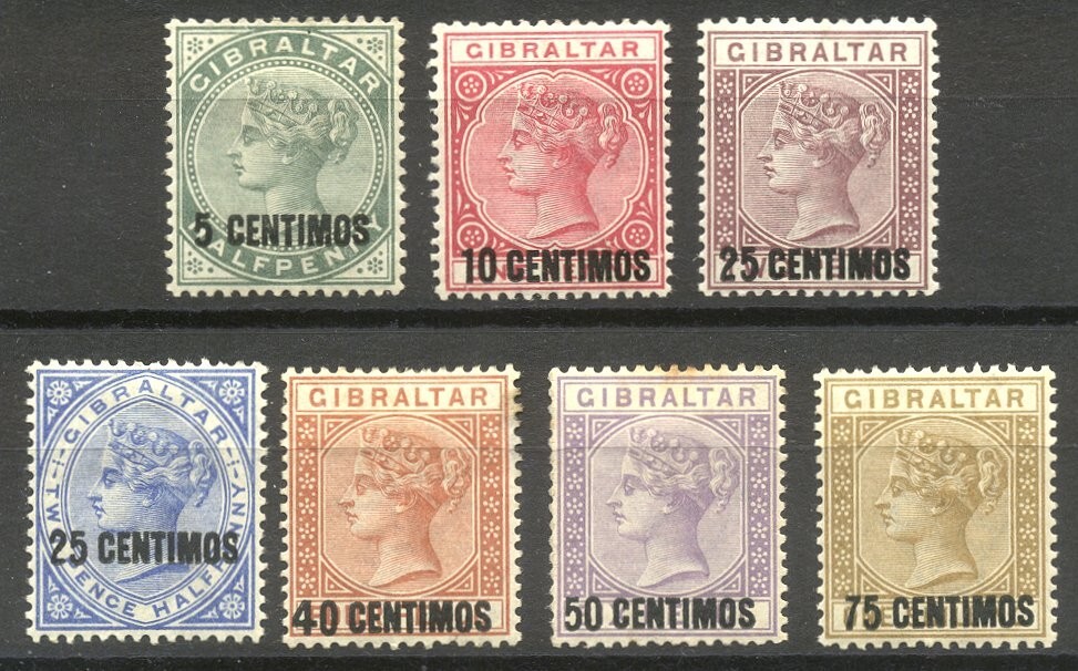 GIBRALTAR #22-28 Mint (H) - 1889 Overprint Set