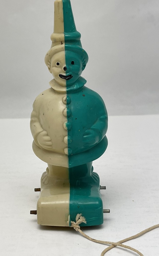 Rare Two Color Plastic Clown Pull Toy