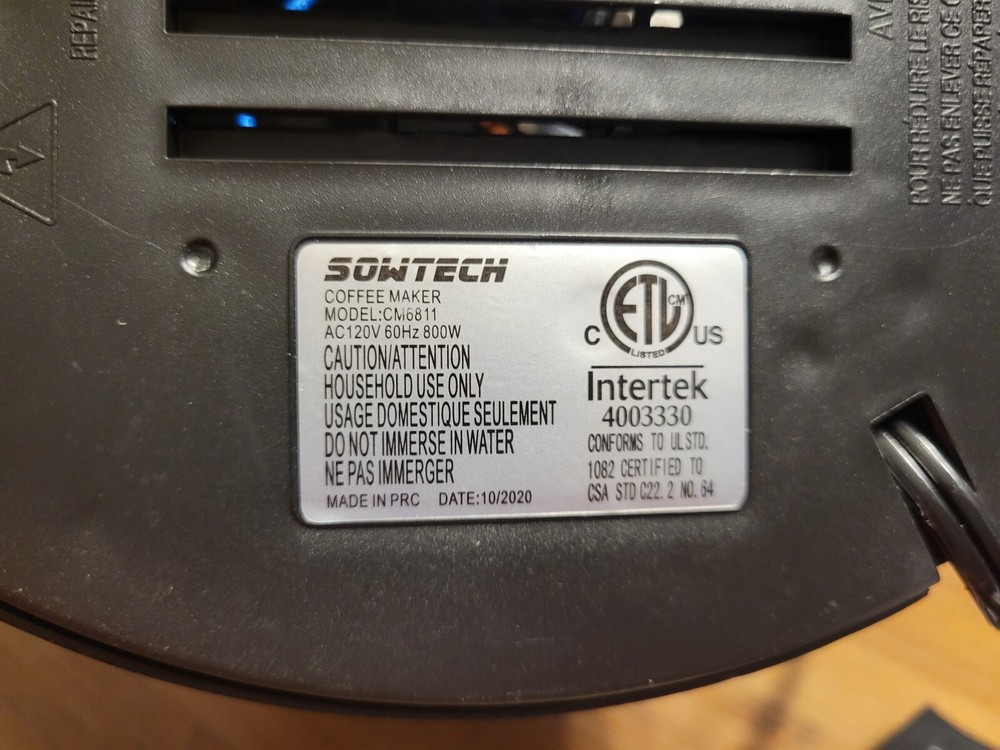 Sowtech CM6811 Coffee Maker Tank Cover Replacement Part Plastic Black