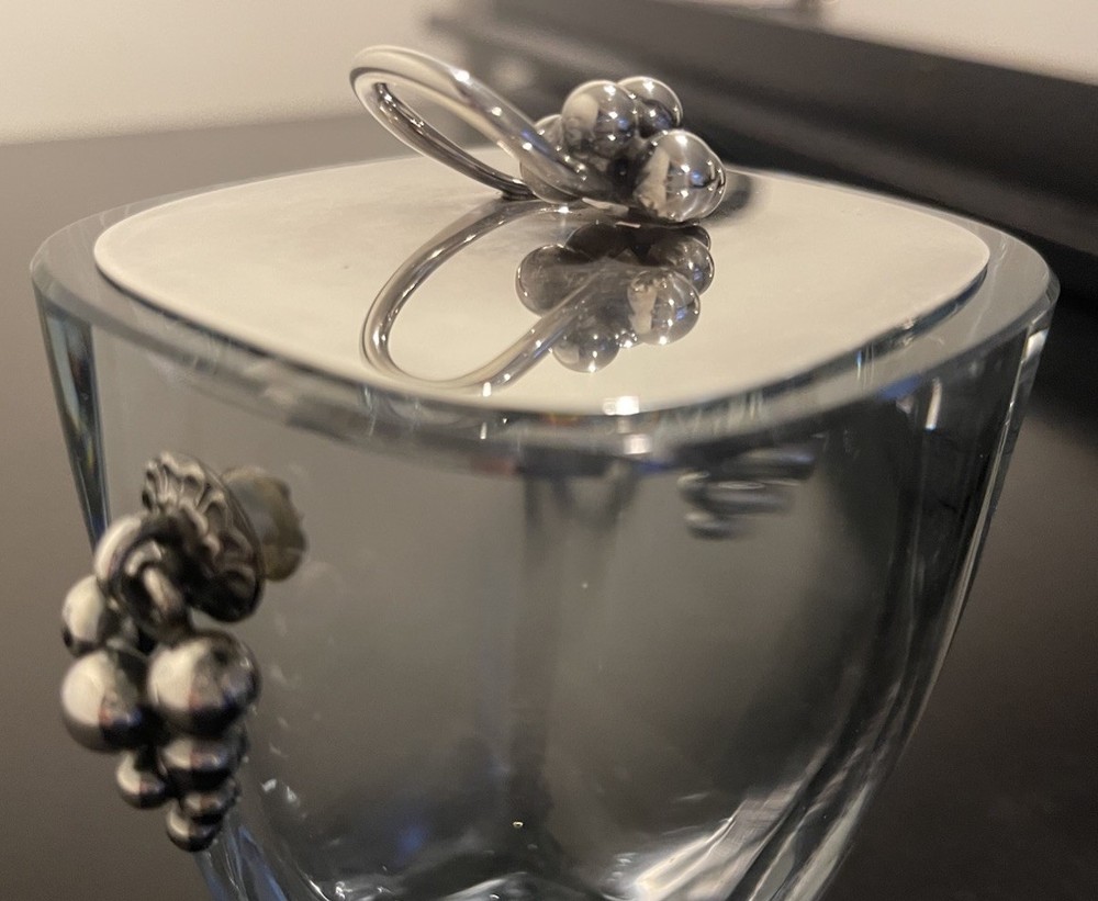 MCM Danish Modern Sterling Silver Crystal Jar E Dragsted Denmark Mint