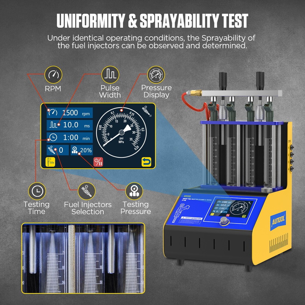 AUTOOL Ultrasonic Fuel Injector Cleaner Tester Machine Touch Screen Heating