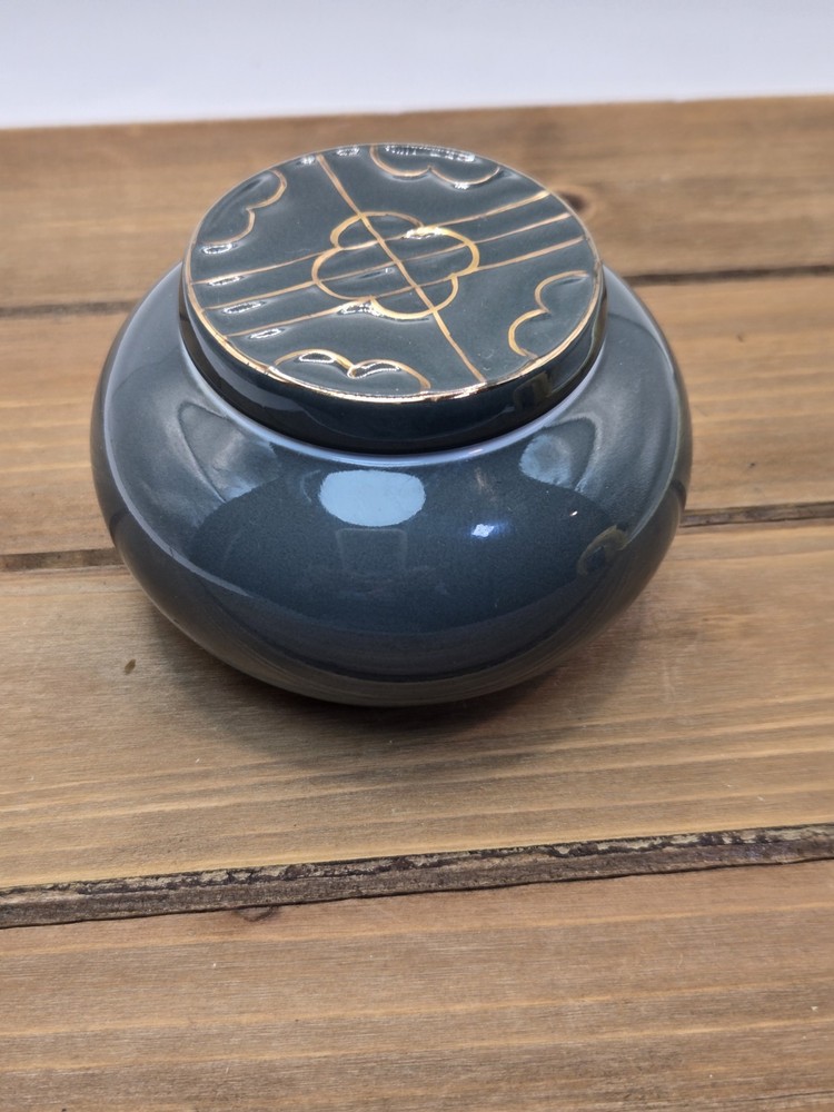 Ceramic Ginger Jar with Gold Patterned Storage Canister