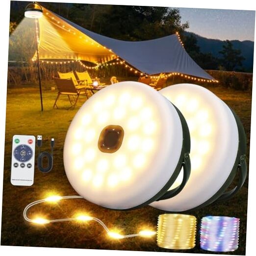 2-Pack Camping String Lights with 4 in 1 Portable Camping 2 Pack Remote Control