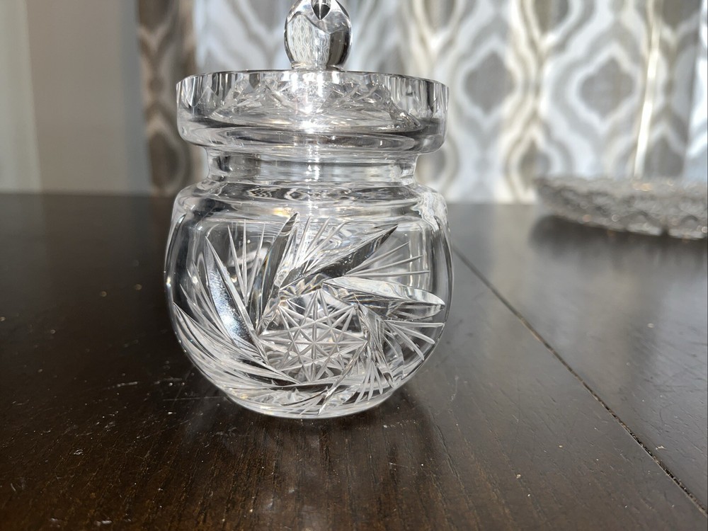 Glass Pinwheel Pattern Jam Honey Sugar Jar W/ Lid