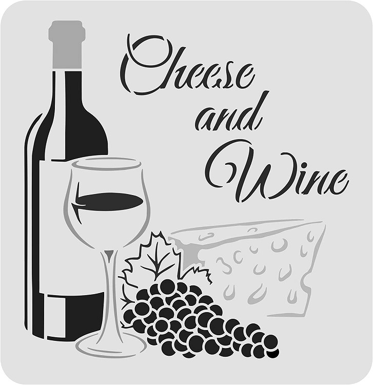 8"x8.5" Clear Plastic Stencil - Wine & Cheese (SC208)--