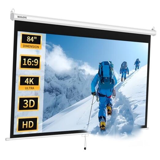 84'' Projector Screen Manual Pull Down - 16:9 HD Retractable 84 Inch
