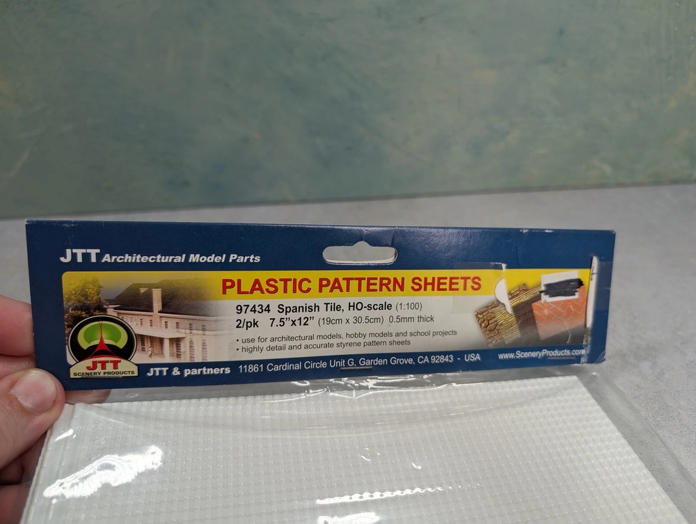 JTT 97434 Plastic Pattern Sheets, Spanish Tile, White, 7.5"x12" (2pcs)