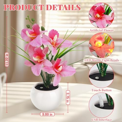 Artificial Flower Night Light, Touch Stepless Dimming USB Rechargeable Pink
