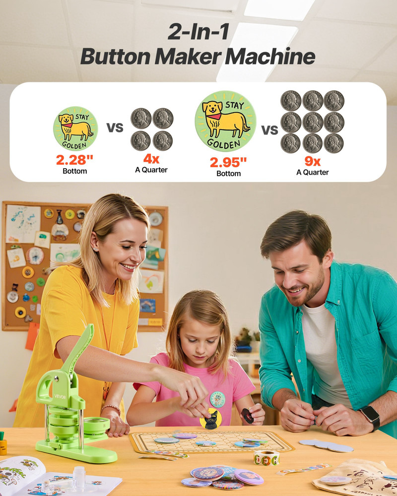 Button Maker Machine Plastic Pin Maker 2.28/2.95 inch with 200pcs Parts