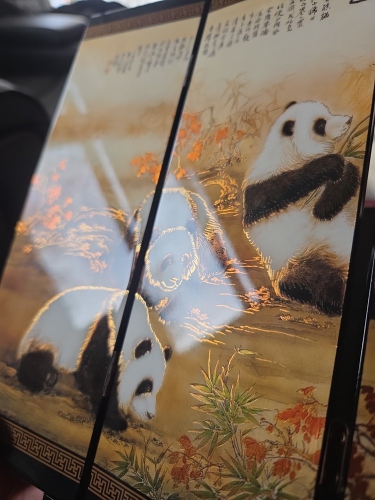 Chinese Giant Panda Table Top 6 Panel Folding Screen/Decor Beautiful! 9.5x18