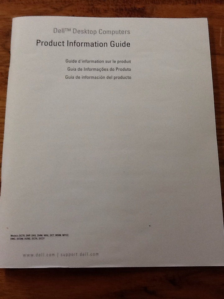 DELL DESKTOP COMPUTER PRODUCT INFORMATION GUIDE