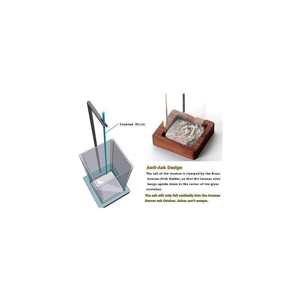 Walnut and Brass Incense Holder with Removable Glass Ash Catcher