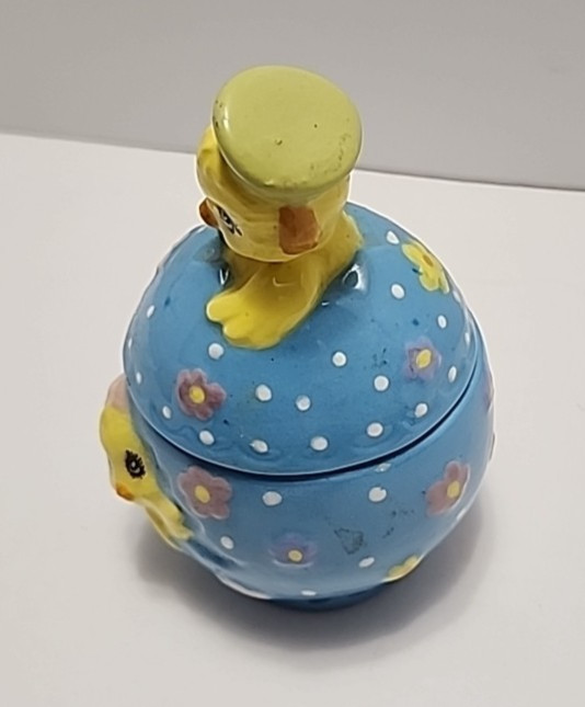 Ceramic Easter Egg Trinket Box Decor With Baby Chicks And Spring Flowers