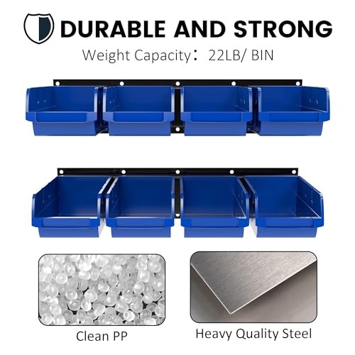 wall mounted garage storage bin, Parts Rack, Plastic Hanging Stackable Blue