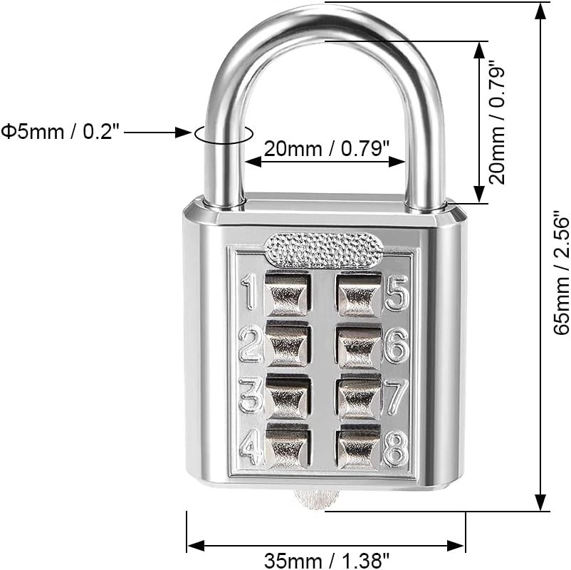 uxcell 8-Digit Combination Padlock Push Button Lock for Locker Silver Tone