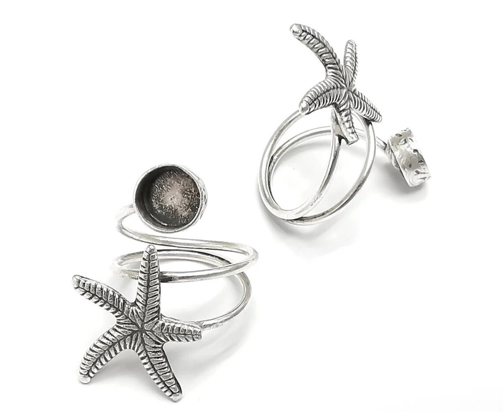 Starfish Wrap Blank Silver Ring Setting Cabochon Mounting Base Brass G27565