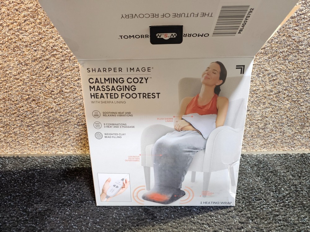 Sharper Image Calming Cozy Massaging Heating Wrap Grey with Sherpa Lining