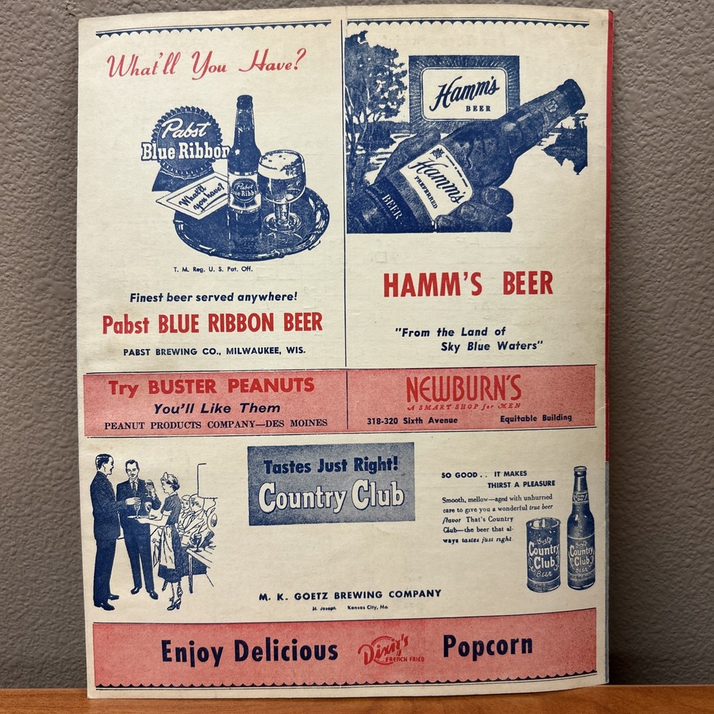 1954 Des Moines Bruins Program Scorecard