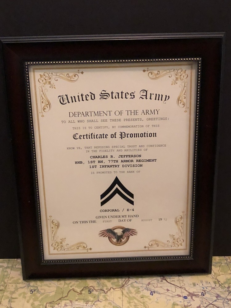 CORPORAL / CPL (E-4) U.S. Army ~ Commemorative Promotion Certificate
