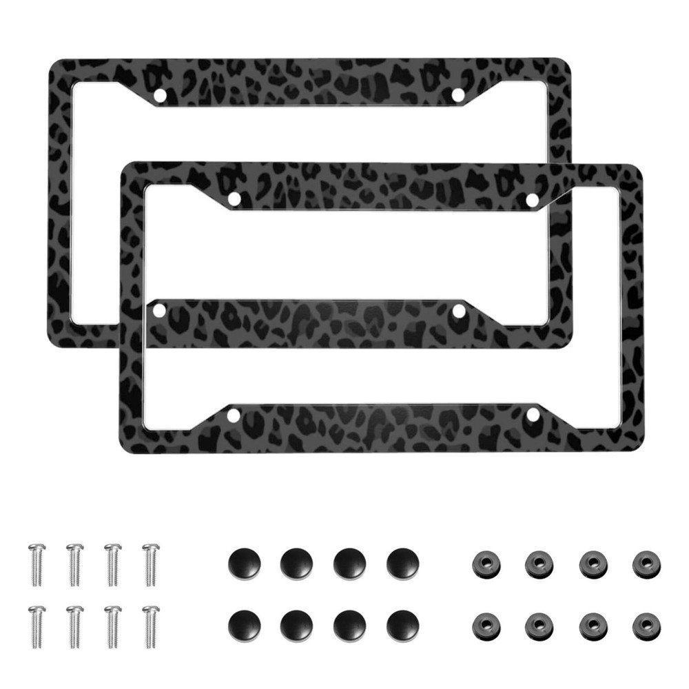 Black Leopard Print License Plate Frames, 2 Pack one size,