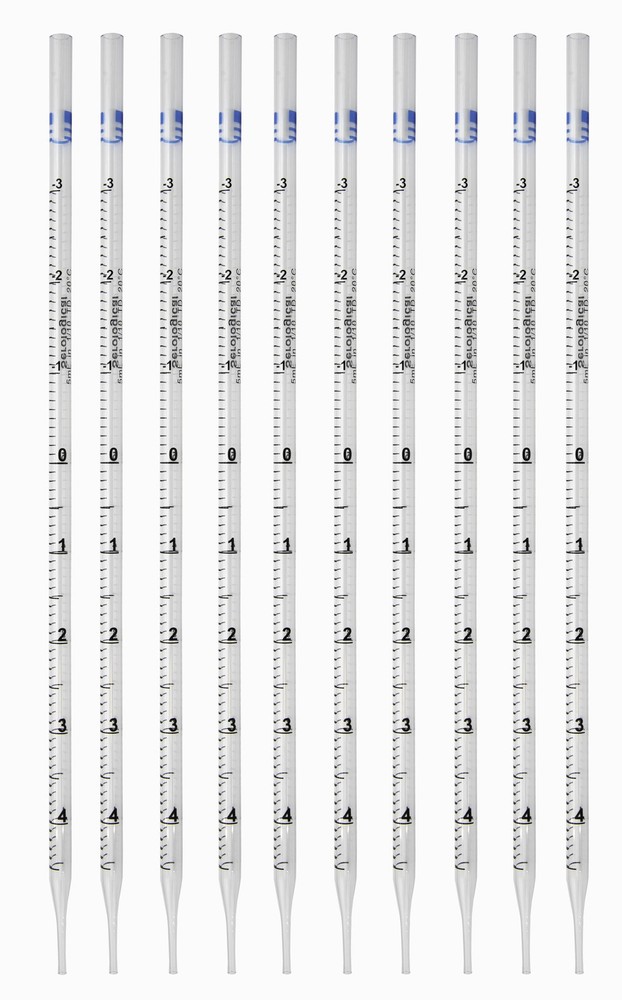 Pipette Serological, 5ml Capacity by 0.1ml, Plastic, Sterile, Color Coded.