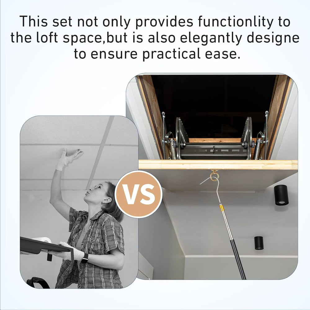 Attic Ladder Pull System Kit with 60" Extension Pole and Copper Hook