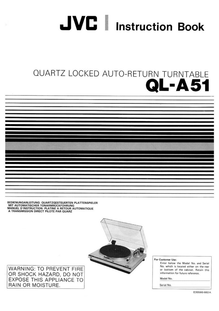 JVC QL-A51 Turntable Owners Instruction Manual Reprint