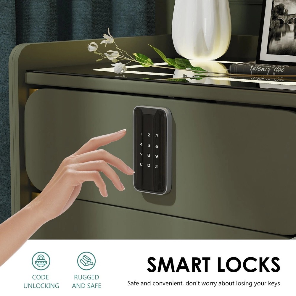 20" Tall Smart nightstand with combination lock ,Bluetooth player,Led light