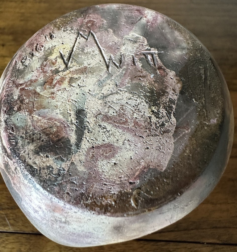 Pottery Vase Threaded Bamboo Rim, Primitive Pottery, Signed, Unique