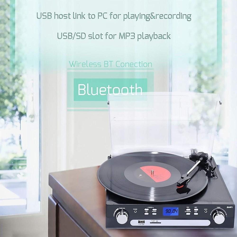Tocadiscos Bluetooth Con Parlantes Estereo, Tocadiscos Para Vinilo A Mp