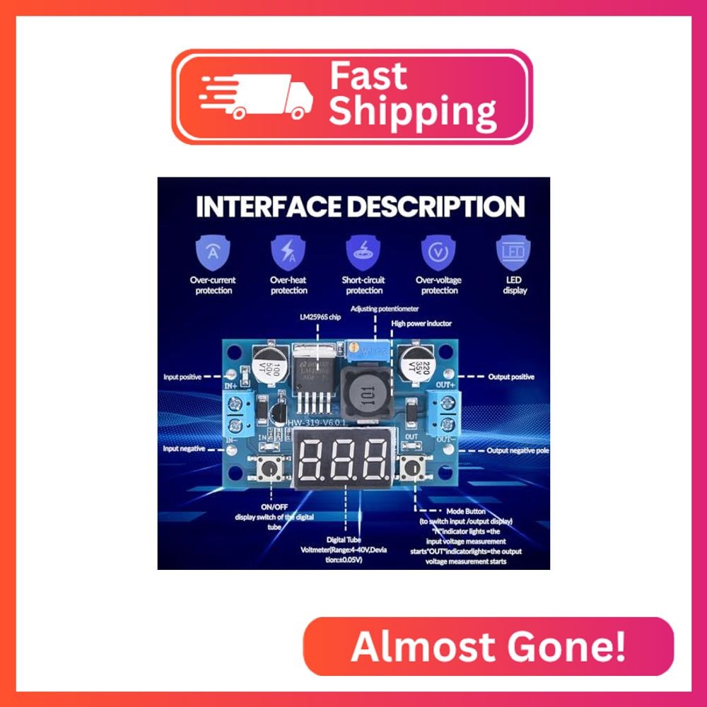 Seloky LM2596 Adjustable DC-DC Step-Down Buck Converter Module with LED Voltmete