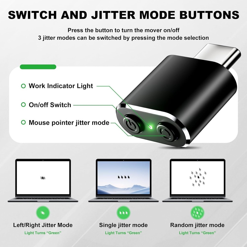 Mouse Jiggler Compatible with Type C Interface TypeC Black