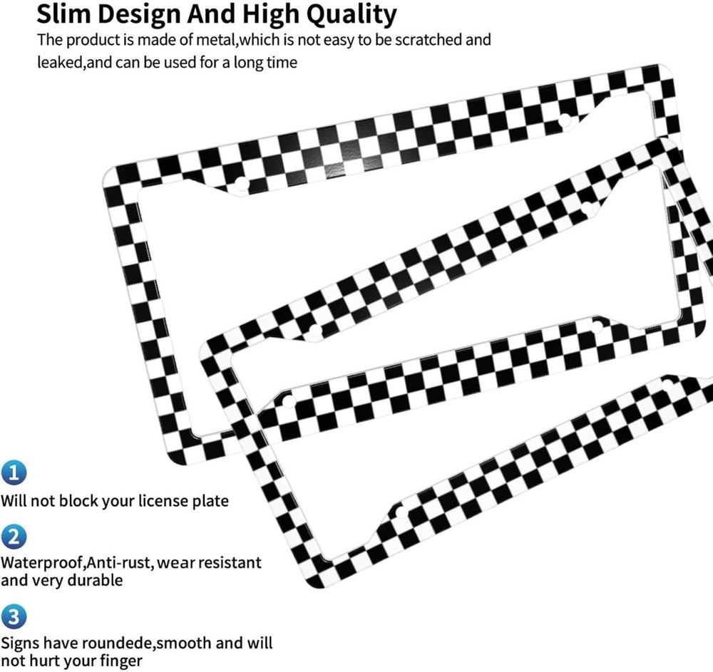 Checkerboard Black and White License Plate Frame, Set one size,