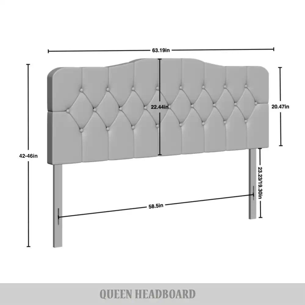 Full Size Headboard Only Upholstered Silver Gray Adjustable Hgt Diamond Tufted