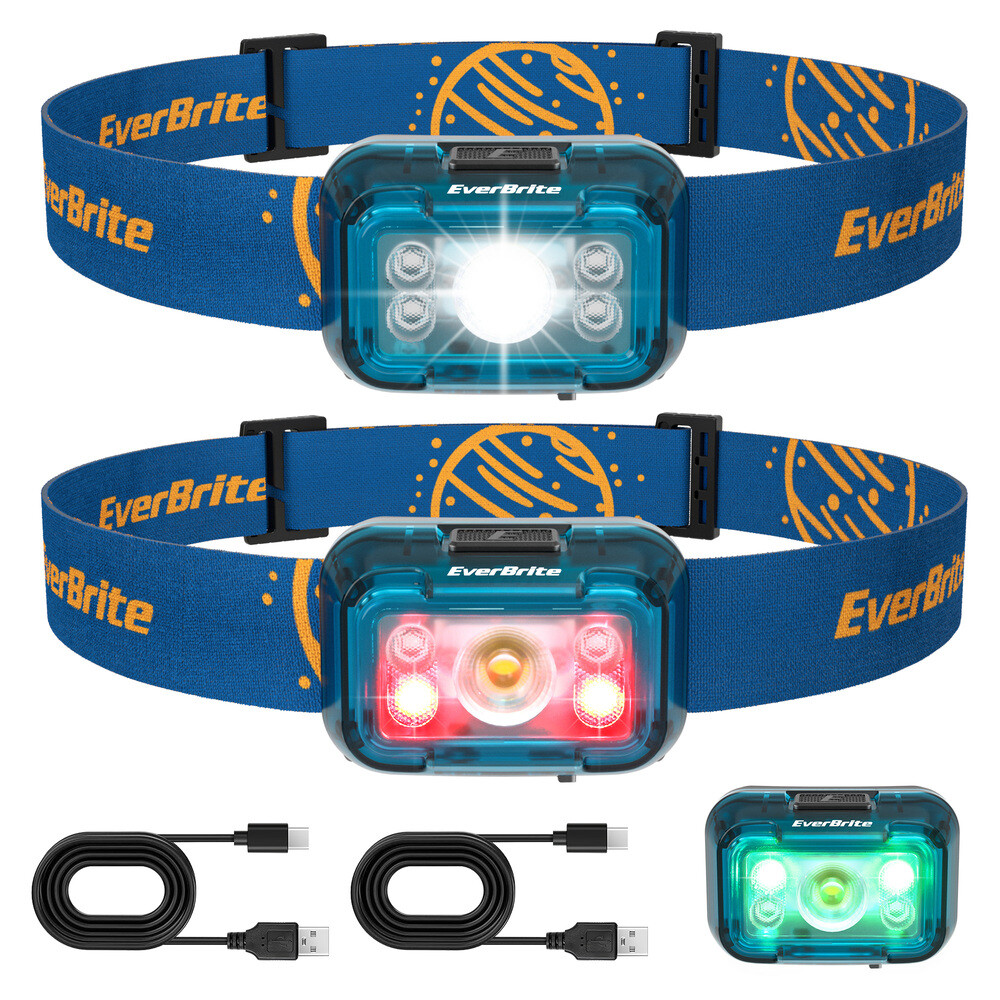 EverBrite 2 Pack LED Headlamp USB Rechargeable Headlight 5 Modes 120° Adjustable