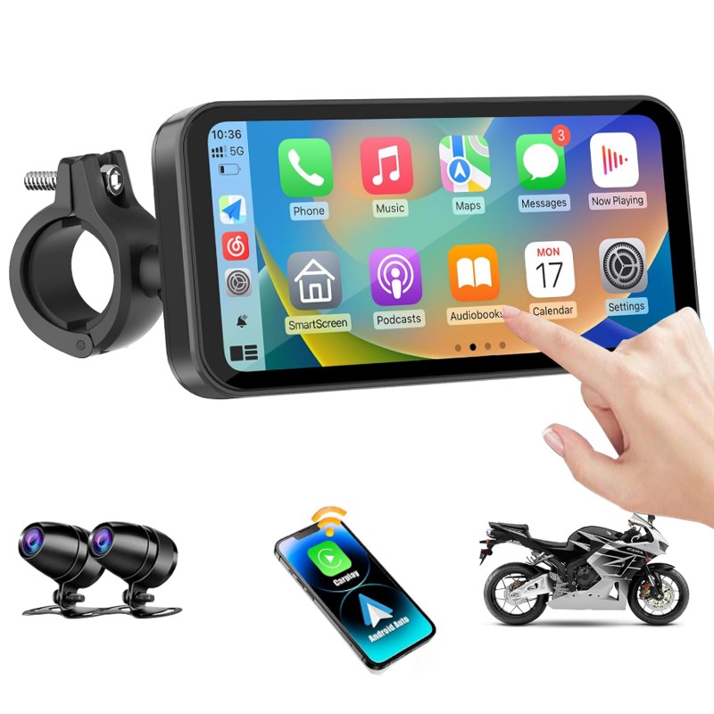 6.25" Motorcycle GPS Navi Wireless Carplay/Android Waterproof Bluetooth w/Camera