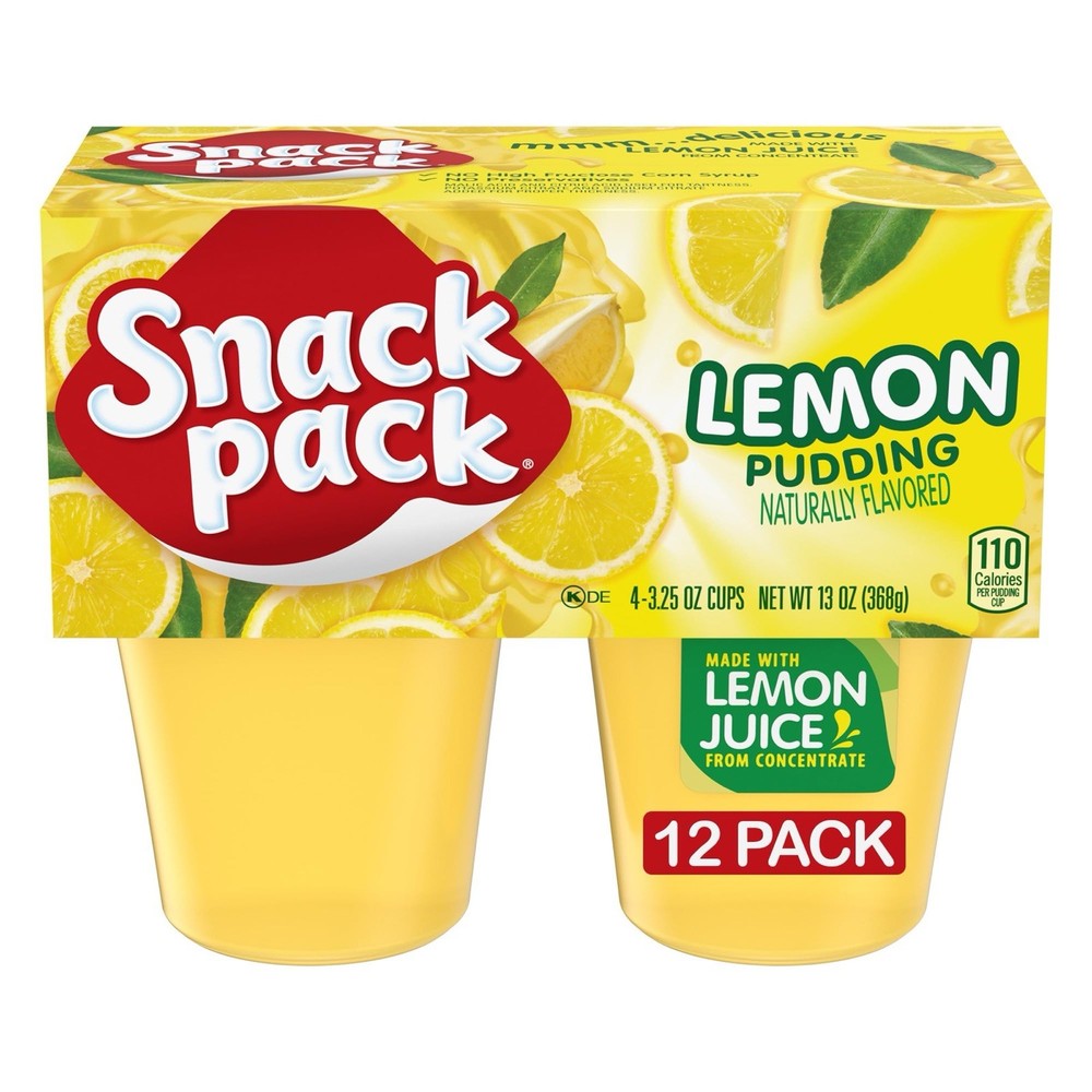 :.Snack Pack Lemon 🍋 Pudding Cups, 4 Count (12 Pack).: