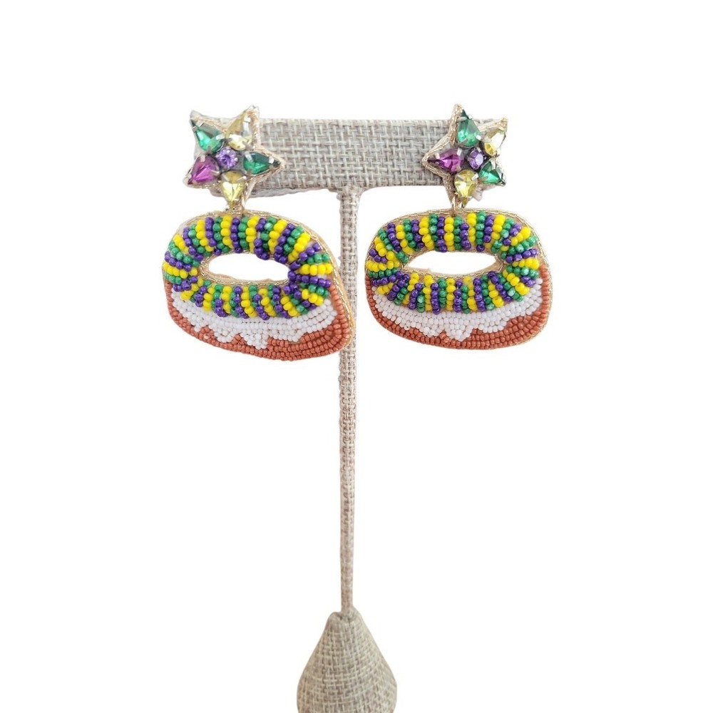Mardi Gras Beaded King Cake Earrings
