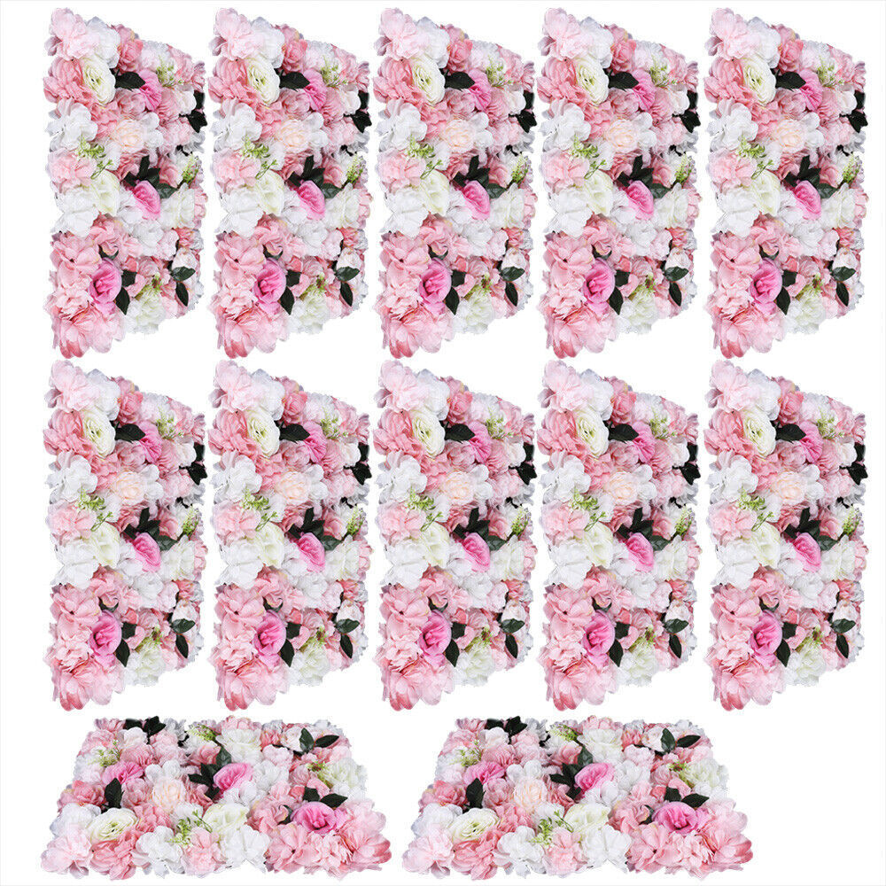 12 Pcs Artificial Flower Wall Panel Rose Dahlia Leaves Wedding Stage Backdrop