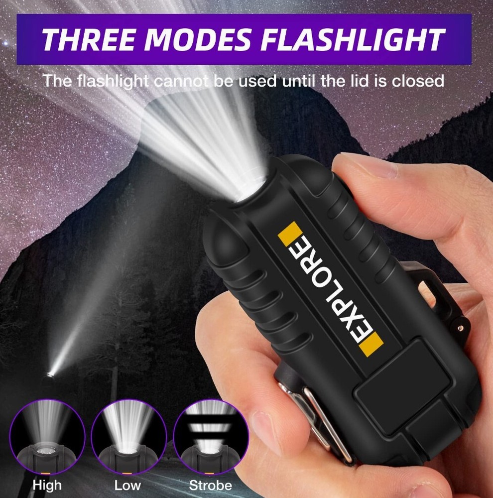 Rechargeable Plasma Lighter / Flashlight Survival Camping Hiking black