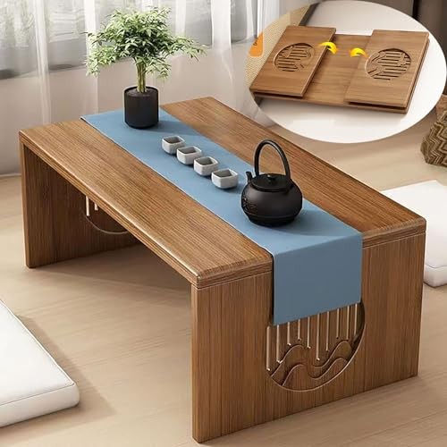 Foldable Japanese Floor Table 100% Solid Wood Folding Coffee Table, 80*37