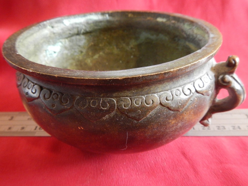 Solid Cast Brass / Bronze Censer Incense Burner Reproduction w/ Hallmarks Chops