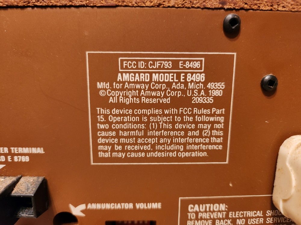 Vintage Amgard Perimeter Alarm Control Unit Model E 8496 Amway Security System