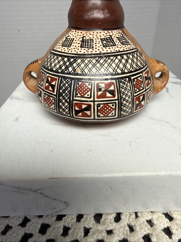 Cusco Peru Art Pottery Hand Painted Patterned Vase Small 3” Vintage Decor