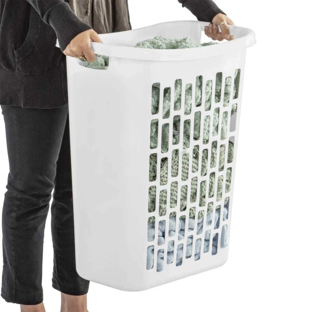 Mainstays Rectangular Open Laundry Hamper, Plastic White