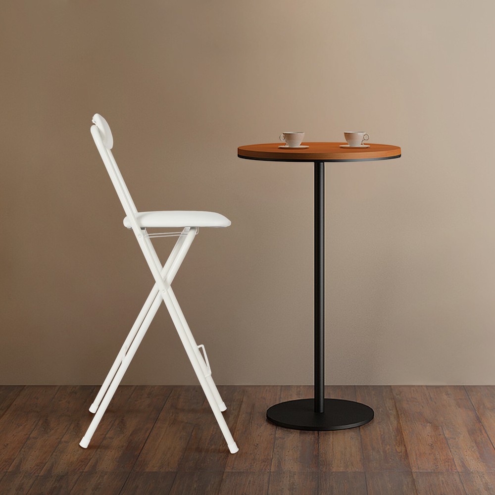 70cm Folding Chairs Tall Folding Chair Portable Folding Stool W/ Backrest White